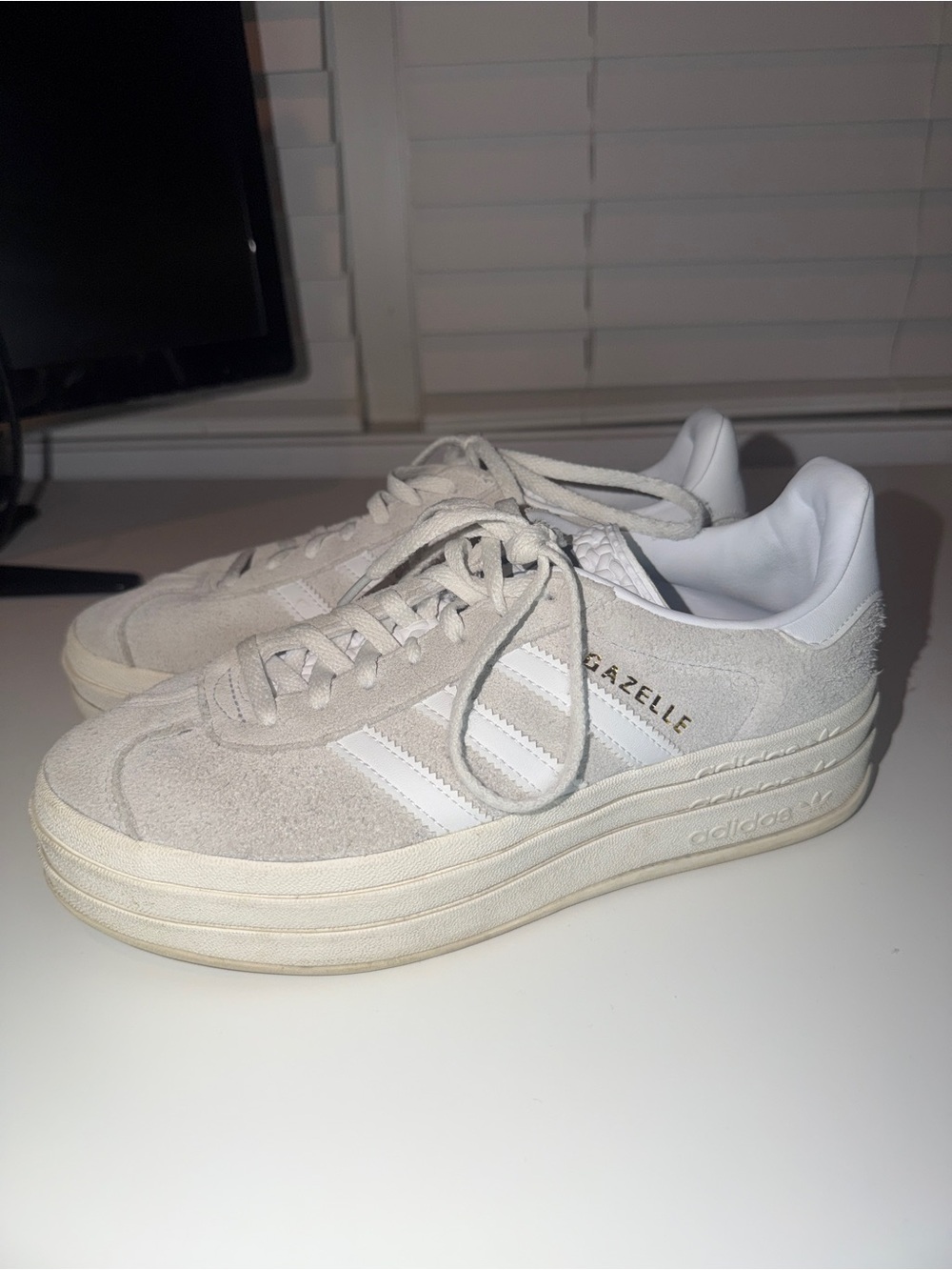 adidas Gazelle Bold Platform Sneakers - White/Light Gray Suede - Picture 3 of 14